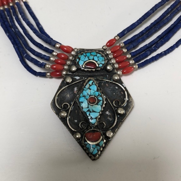 Turquoise and Coral Necklace - Picture 2 of 5